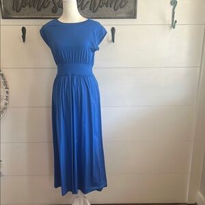 Blue Ruched A-Line Midi Dress for Wedding Guests